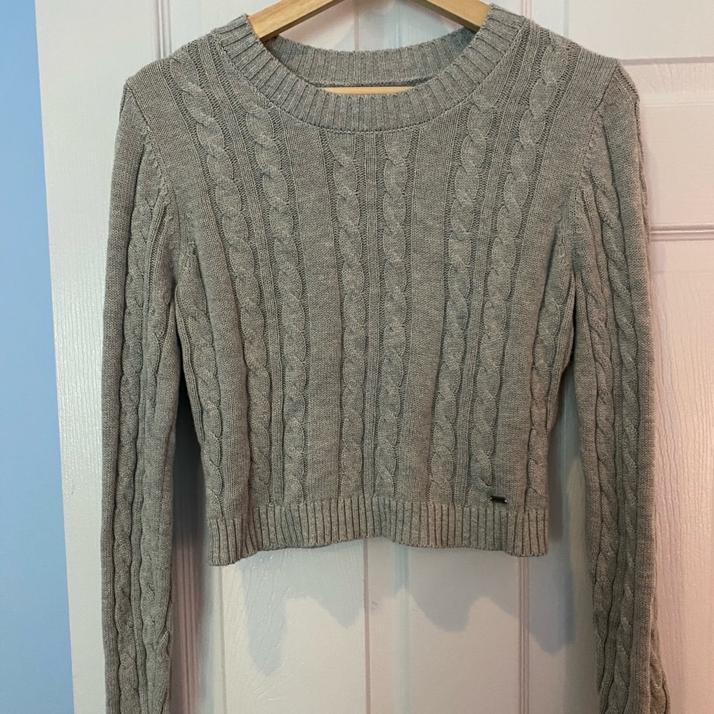 Hollister Gray Crop Cable Knit Sweater